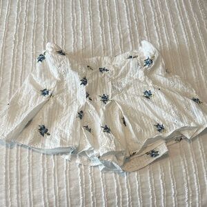 White Eyelet Skirt with Blue Floral Pattern